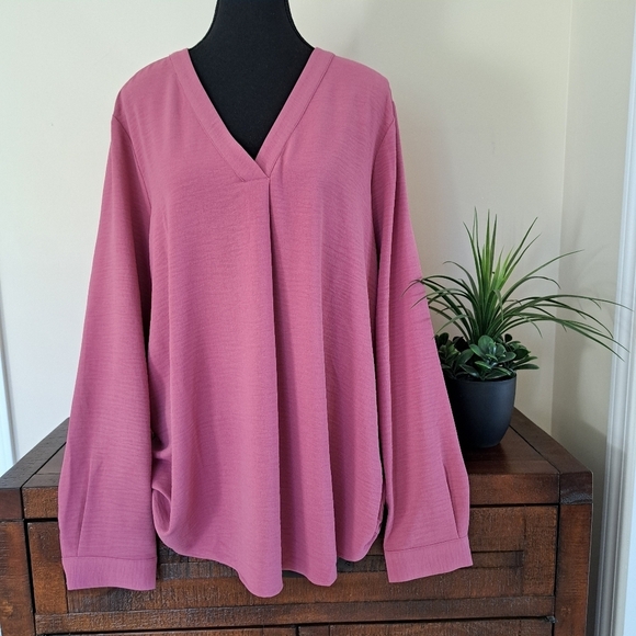 Dalia Blouse Women's XXL Long Sleeved Pink Pull Over V-Neck Shirt - Picture 6 of 10